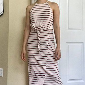 ZARA Striped Midi Dress with Front Tie